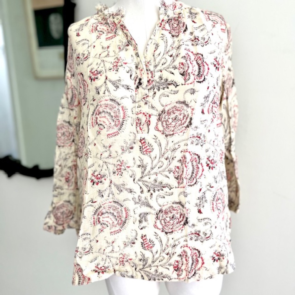 Madewell Floral Print Sheer Casual Crepe Blouse